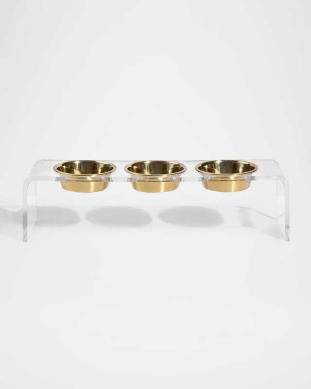 Medium Triple Bowl Pet Feeder, 1 Quart Golden Bowls